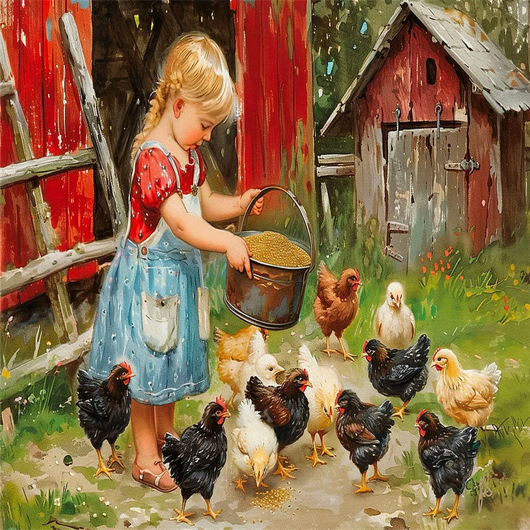 Farm Child 50*40CM (Canvas) Full Round Drill Diamond Painting gbfke