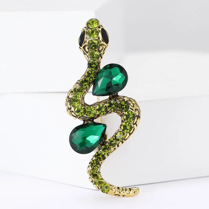 Retro Pin Snake Alloy Inlay Rhinestones Unisex Brooches