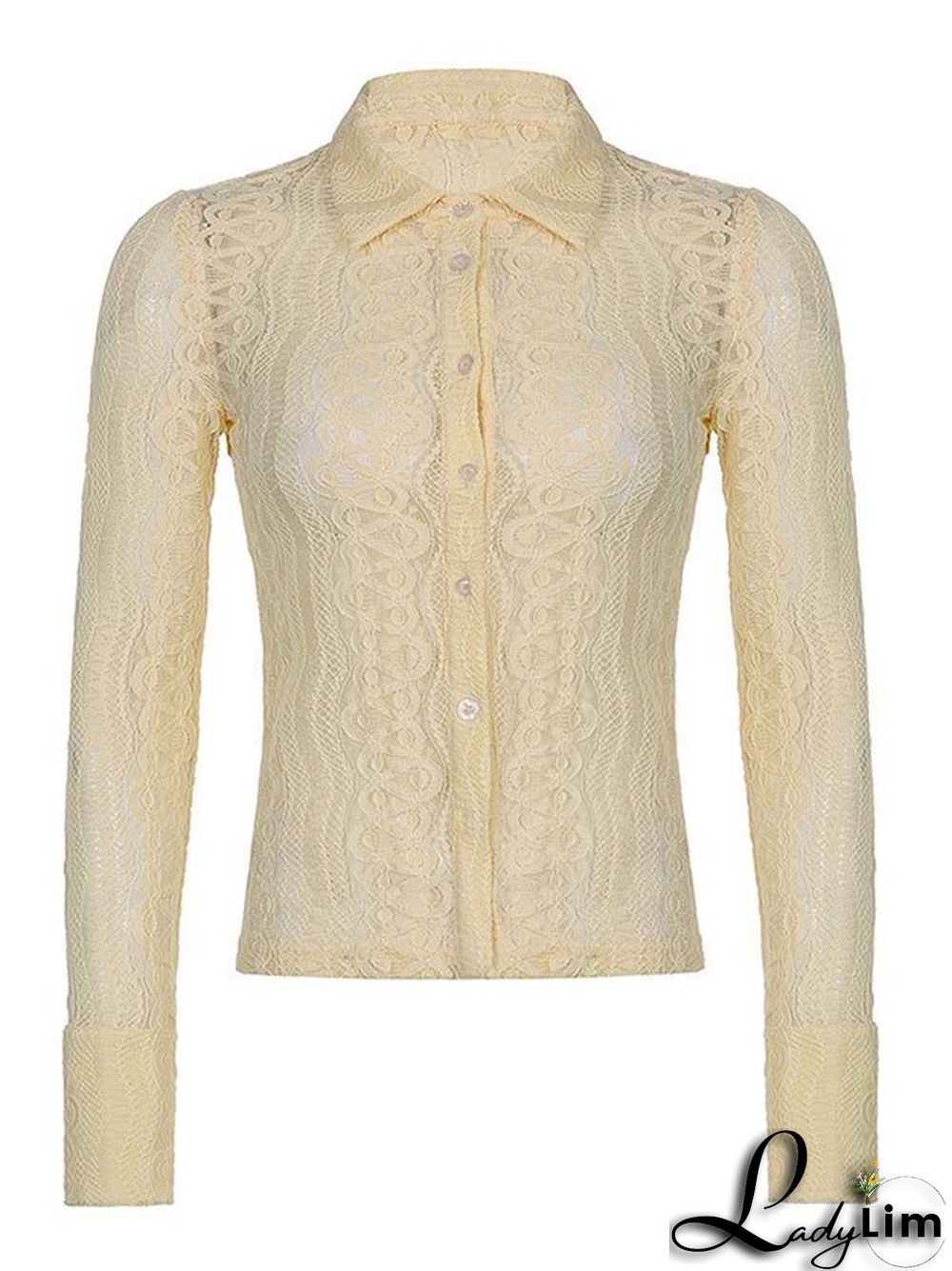 Lace Long Sleeve Button Blouse
