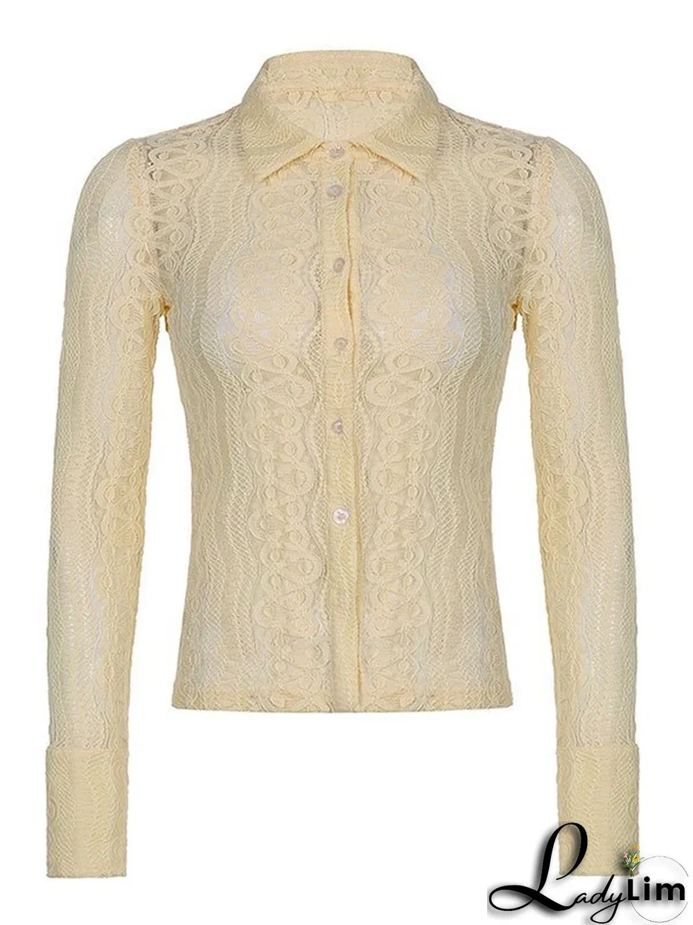 Lace Long Sleeve Button Blouse