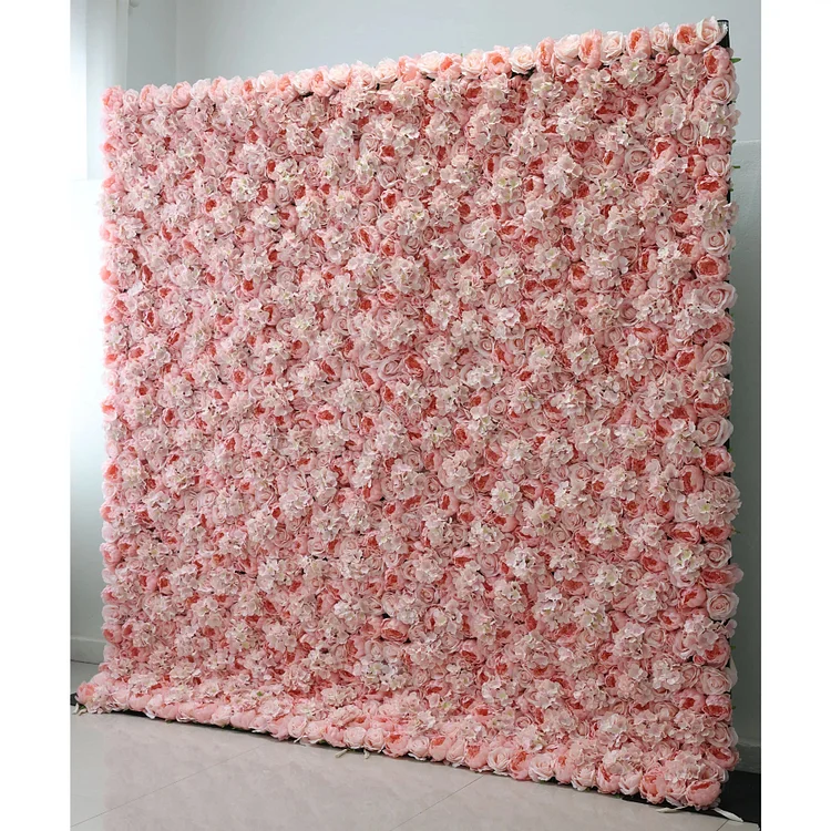 Roll Up Fabric Artificial Rose Fog and Deep Chestnut Flower Wall Wedding Backdrop, Floral Party Decor, Event Photography-VF-021-2