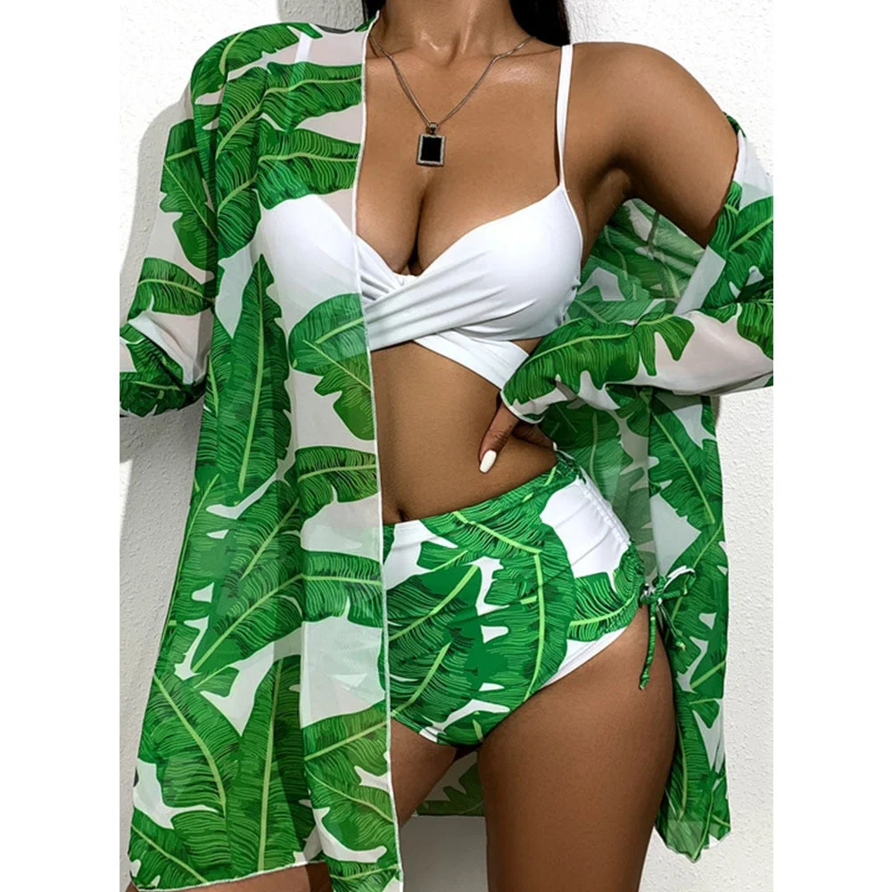 2022 Sexy Bikinis And Cover Set Women Swimsuit Printed Swimwear High Waist Summer Strappy Bathing Suit Beach Wear Biquini Female