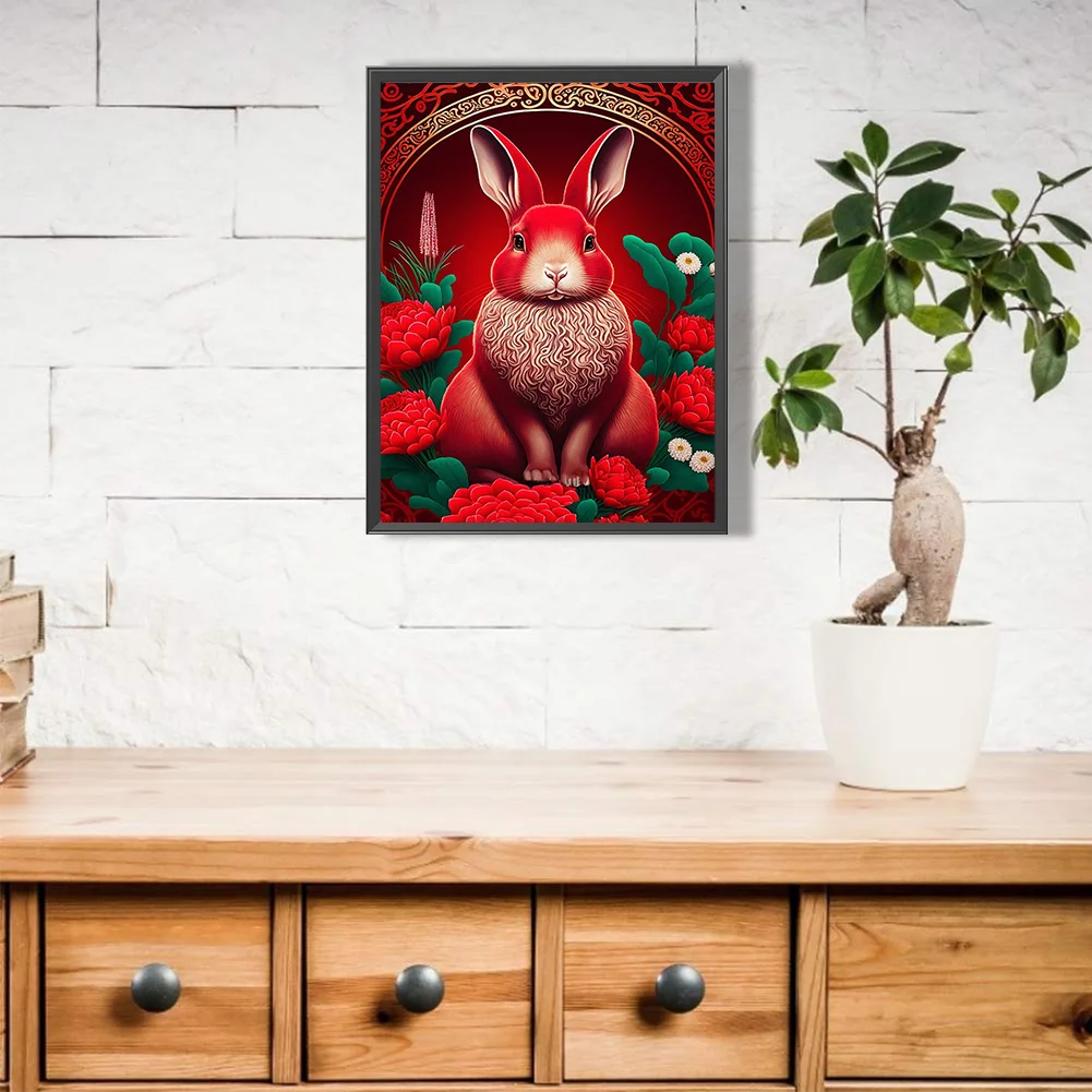 Full Round Diamond Painting 30*40cm - Red Golden Rabbit