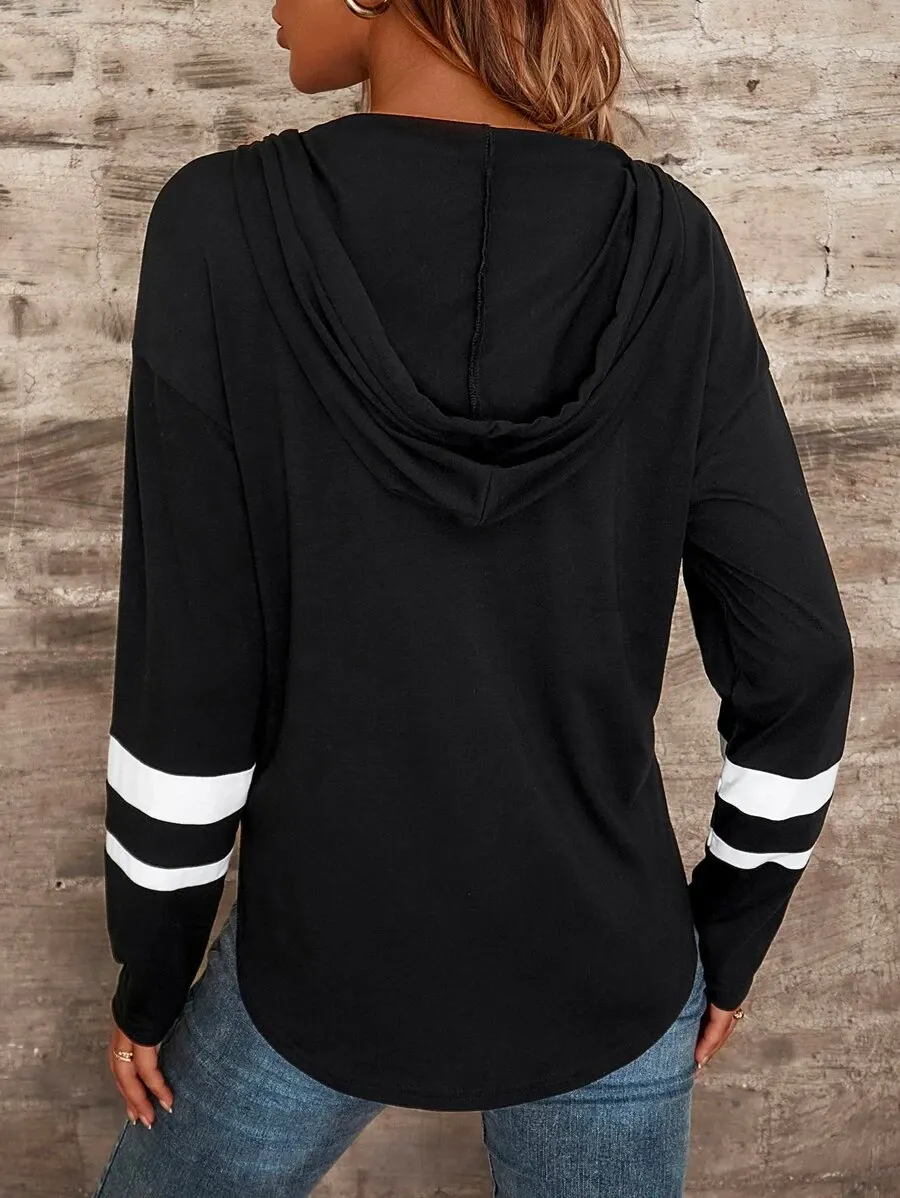 Loose Color Block Hoodie Casual Sweatshirt