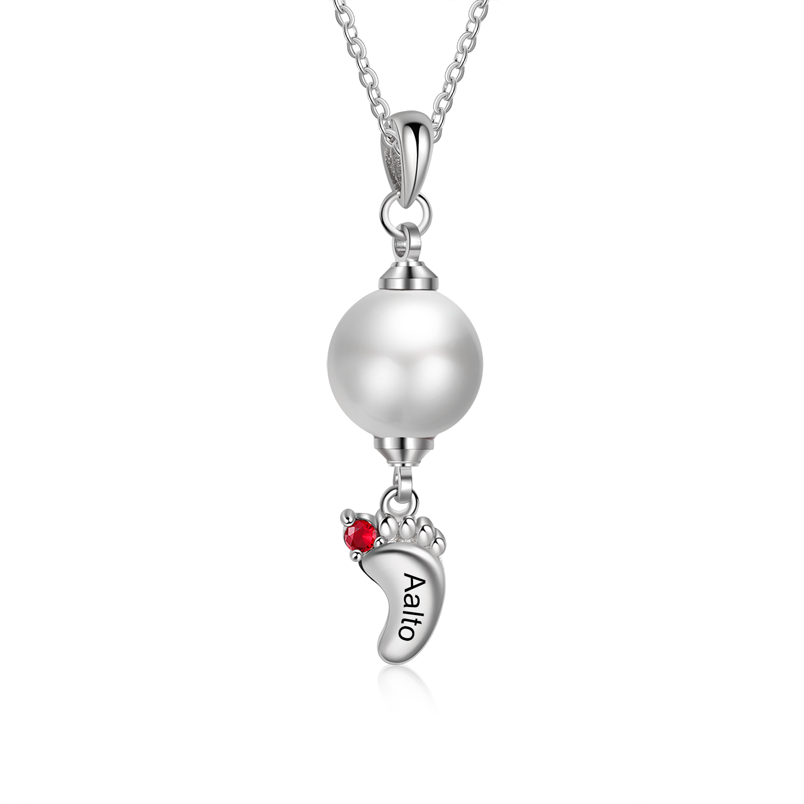 Personalized Baby Feet Pearl Necklace Custom 1 Name & Birthstone Mother