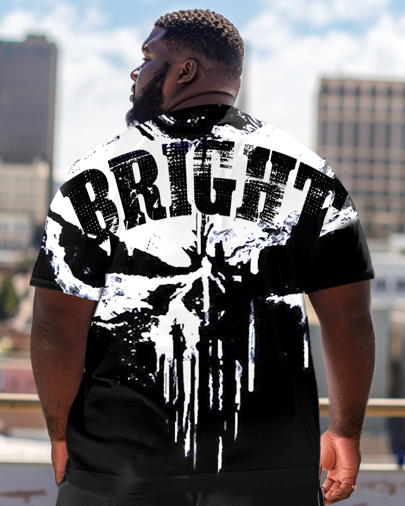 Street Exaggerated Skull Crewneck Short Sleeve Men's Plus Size T-Shirt