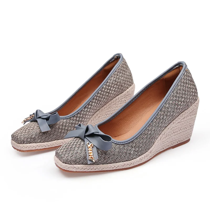 Wongn Wongn Grass Single Shoes Female New Spring And Autumn Shallow Mouth High Heel Thick Bow Women's Shoes