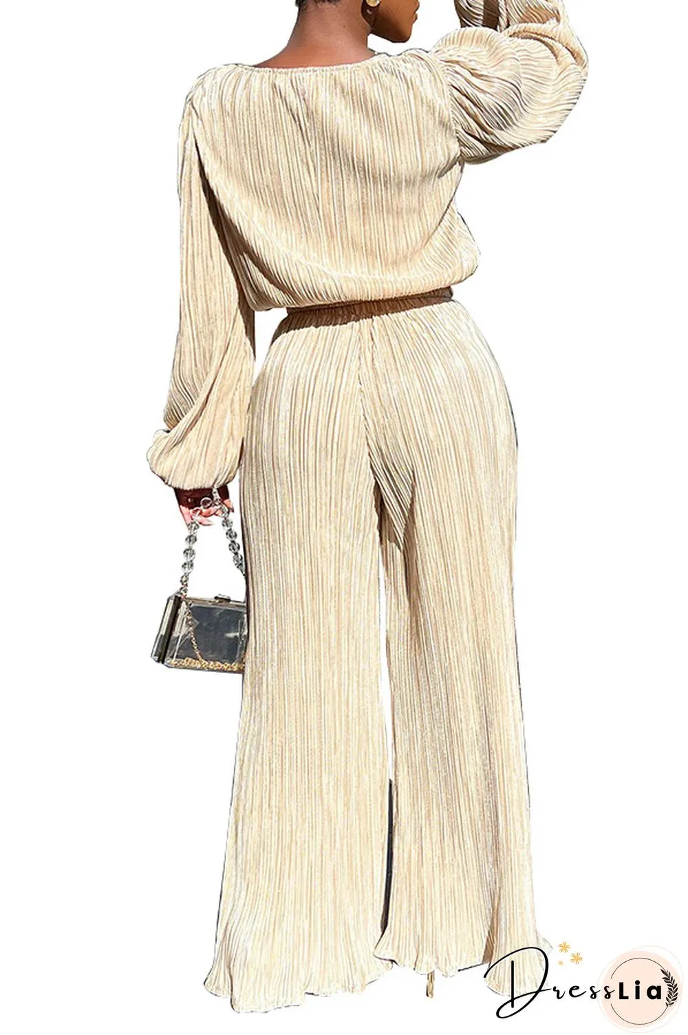 Retro Long Sleeve Top Loose Pleated Wide-leg Pants Set