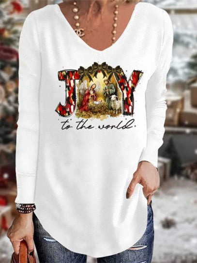 Women's Long Sleeve Scoop Neck Graphic Printed Tops