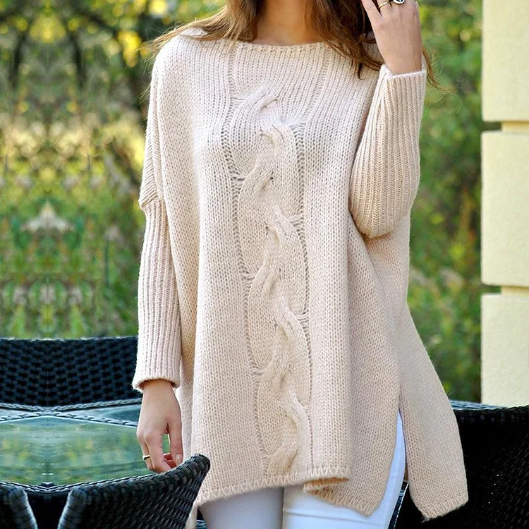 Mayoulove Round neck plain slit sweater-Mayoulove