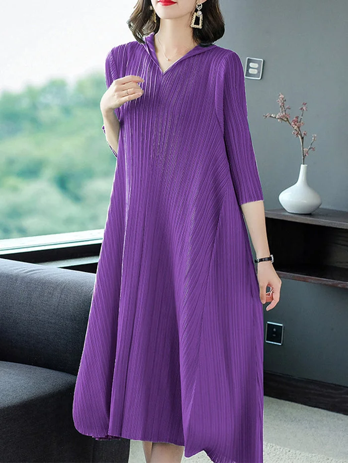 Pleated Western Style Mid-length Dress