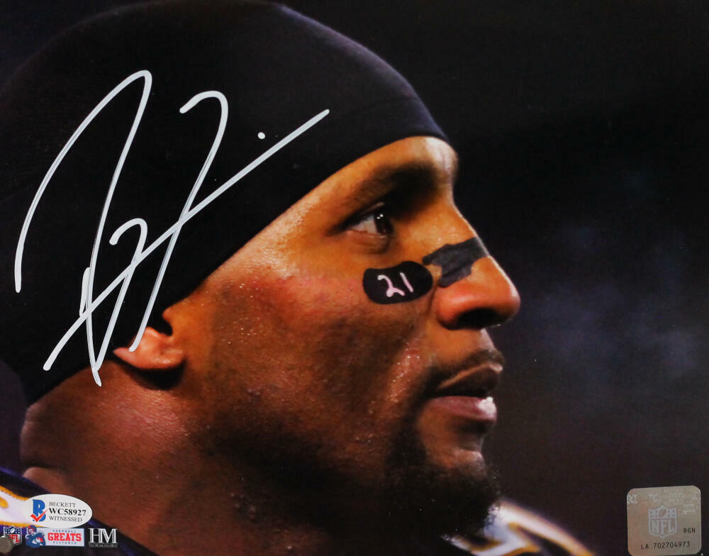 Ray Lewis Autographed Ravens 8x10 HM Face Close Up Photo Poster painting - Beckett W Auth *White