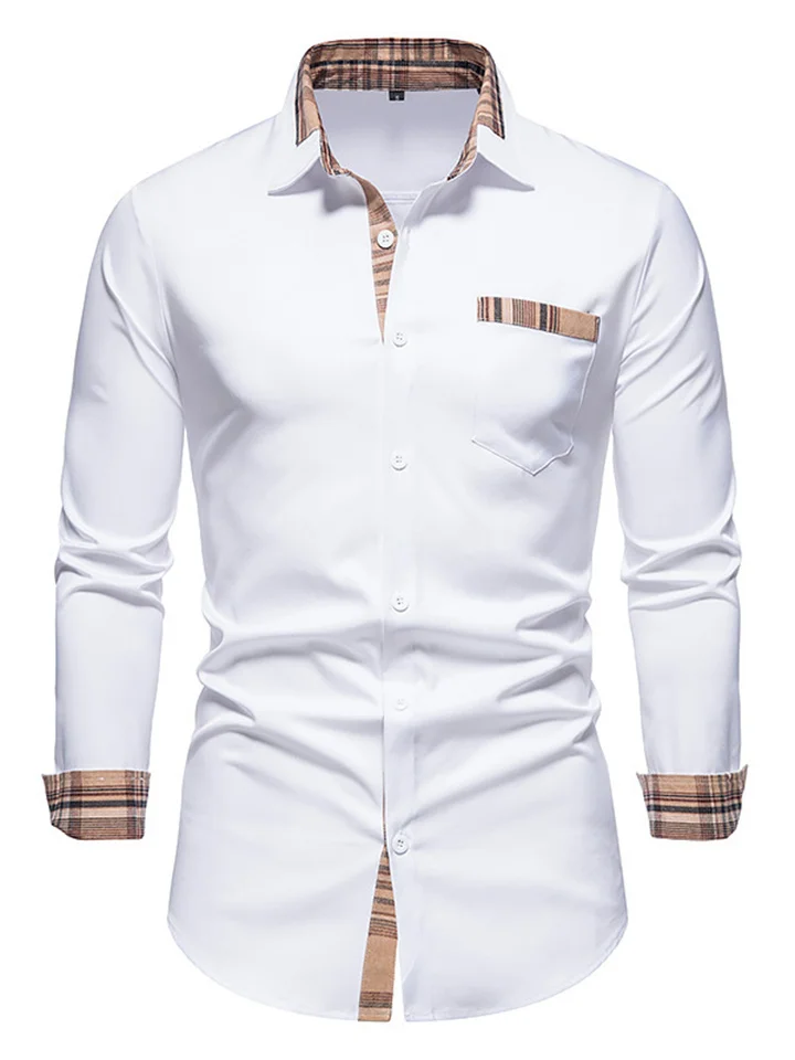 Men's Dress Shirt Black White Navy Blue Long Sleeve Plain Lapel Spring & Summer Wedding Daily Clothing Apparel Front Pocket