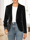 Elegant Women's Blazer - Solid Color, Long Sleeve, Open Front with Single Button - Machine Washable Polyester & Elastane Blend for Fall/Winter