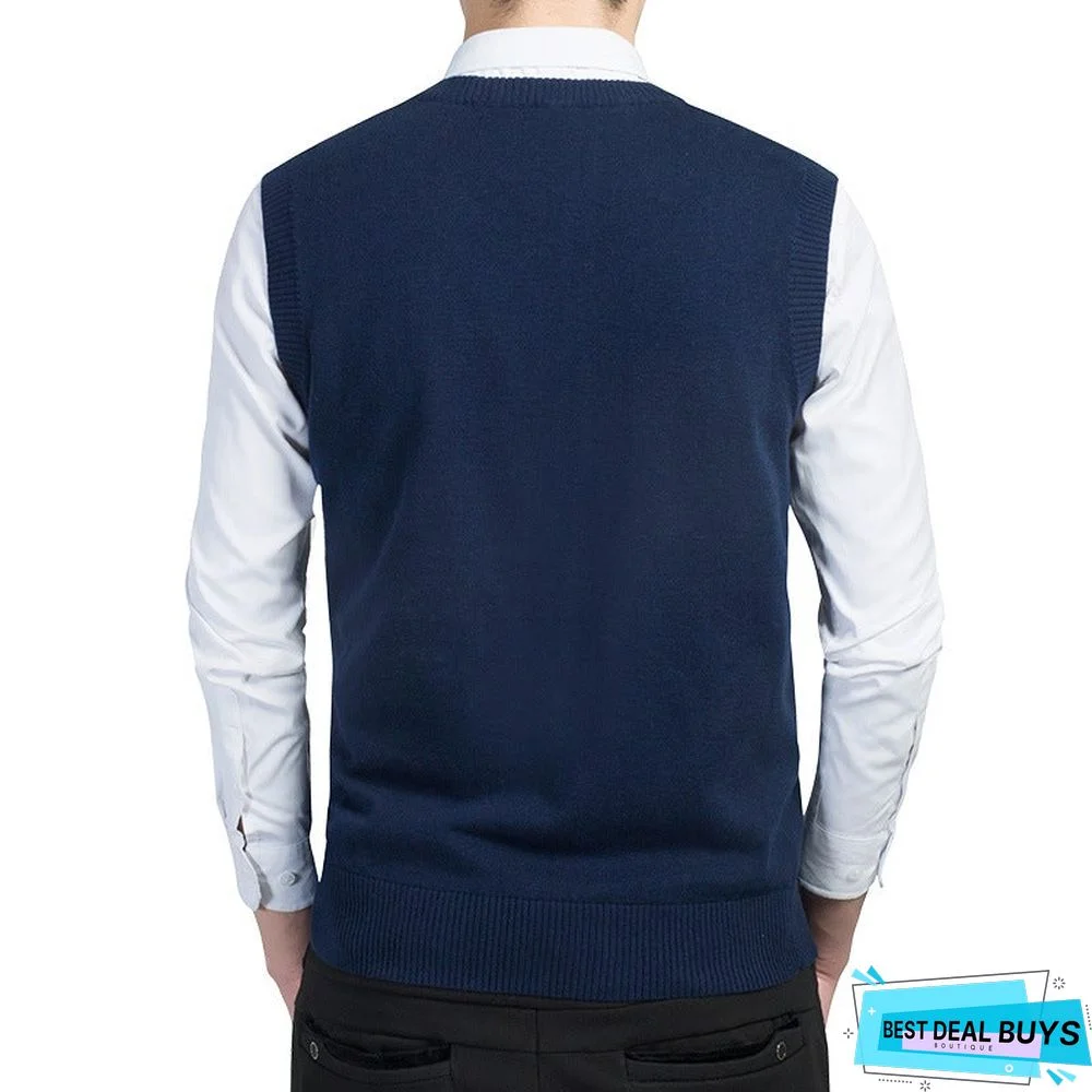 Men's Vest V-Neck Solid Color Sweater