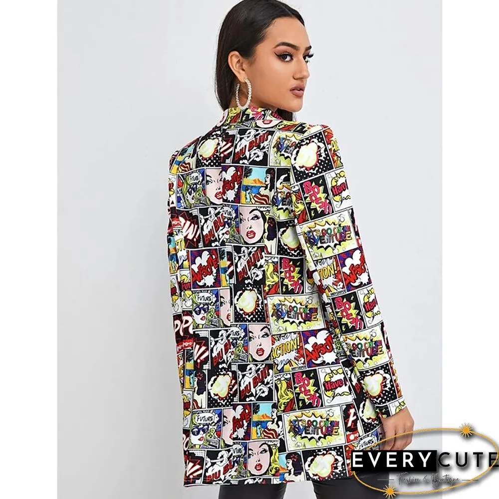 Multicolor Printed Single Button Cotton Blend Blazer