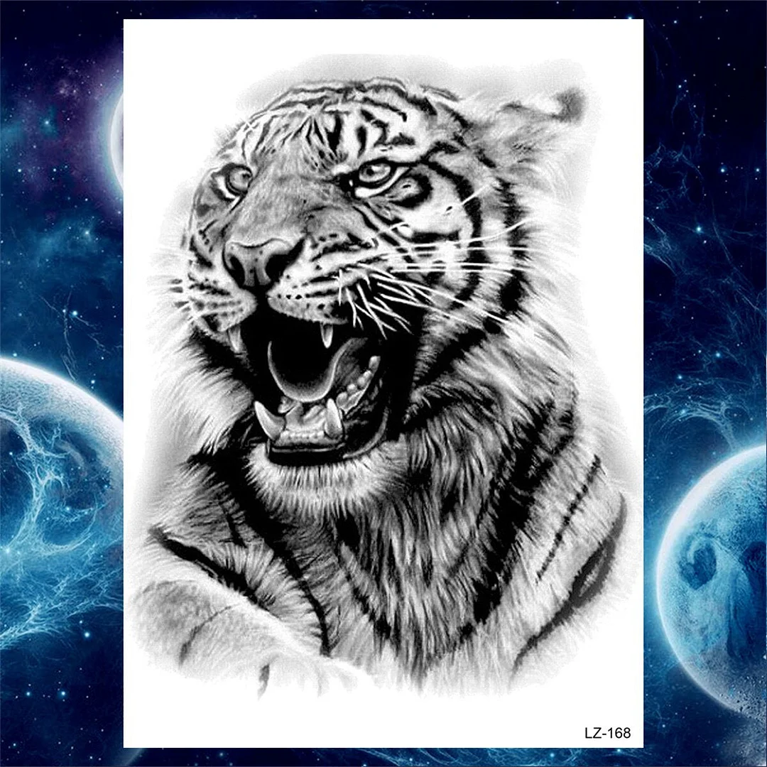 Watercolor Lion Temporary Tattoos For Men Women Adult Kids Wolf Tiger Tattoo Sticker Realistic Fake Animal Water Transfer Tatoos