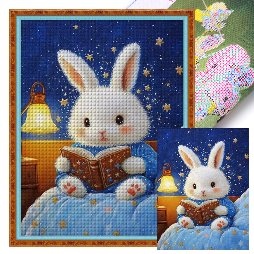 Reading Rabbit Full 11CT Pre-stamped Canvas(45*60cm) Cross Stitch