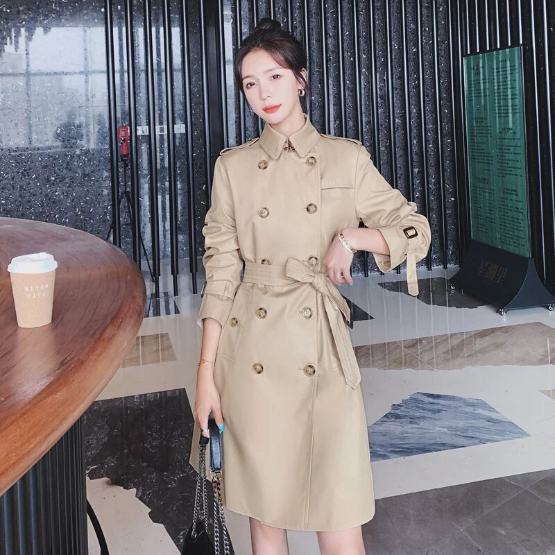 Slim Women Trench Coat Double-Breasted Long Windbreaker Office Lady Duster Coat with Belt Spring Autumn Outerwear Female Clothes