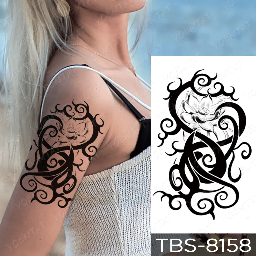 Sdrawing Temporary Tattoo Sticker Yin Yang Dragon Feather Wings Flash Tattoos Wolf Totem Body Art Arm Fake Tatoo Men