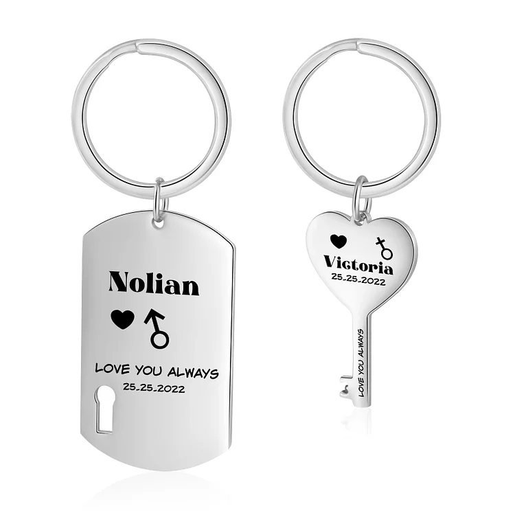 Personalized Names Couple Keychain Engrave Text And Date Matching Couple Gifts, Special Gift For Him/Her