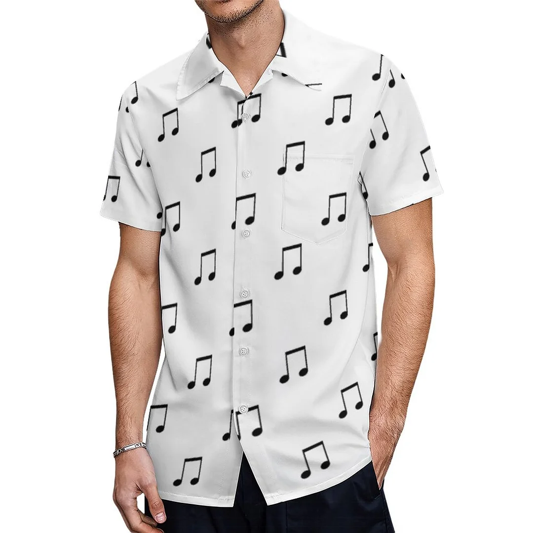 Short Sleeve Black White Music Note Hawaiian Shirt Mens Button Down Plus Size Tropical Hawaii Beach Shirts