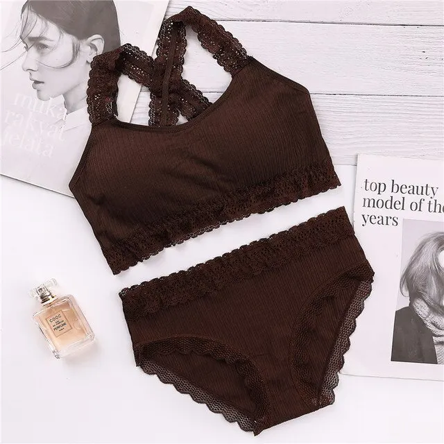 Billionm New Lace Breast Wrap Set Sross Straps Push Up Wireless Bra Comfortable breathable Underwear Panties For Women