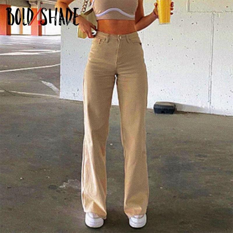 Bold Shade Street Trend Grunge Jeans Unicolor Y2K High Waist Skinny Straight Pants Women Indie Vintage Fashion Summer Pants 2021