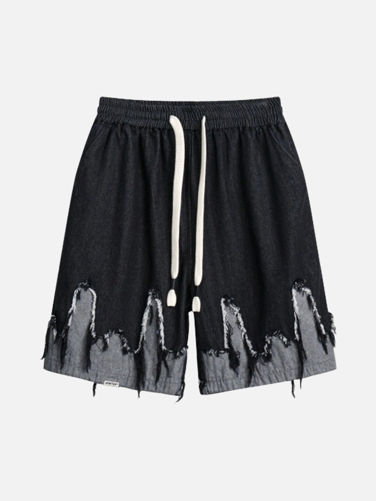Black Act Chic Ripped Tassel Fringe Loose Jorts Front