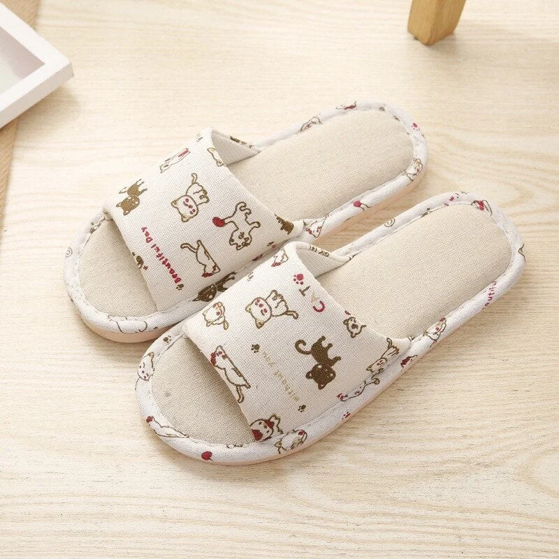 Women Casual Floral Indoor Home Slippers Flower Soft Slippers Spring Autumn Flip Flops Female Linen Slides Slippers home sandals