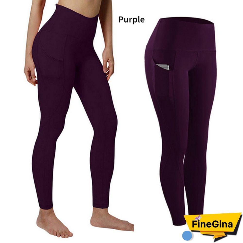 Fashion Women's High Waist Skinny Fitness Exercise Leggings with Pockets Gym Sport Workout Running Pant Comfy Yoga Trousers