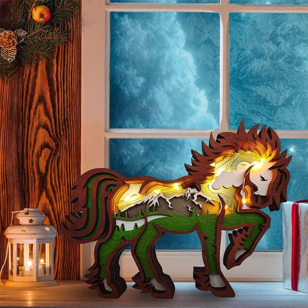 Purexcellent&trade; New creative home desktop wood carving horse crafts ornaments