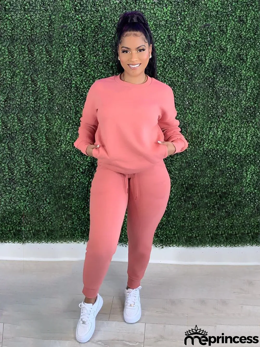 Plus Size Fashion Casual Sports Solid Color Sweatshirts Two Piece Set