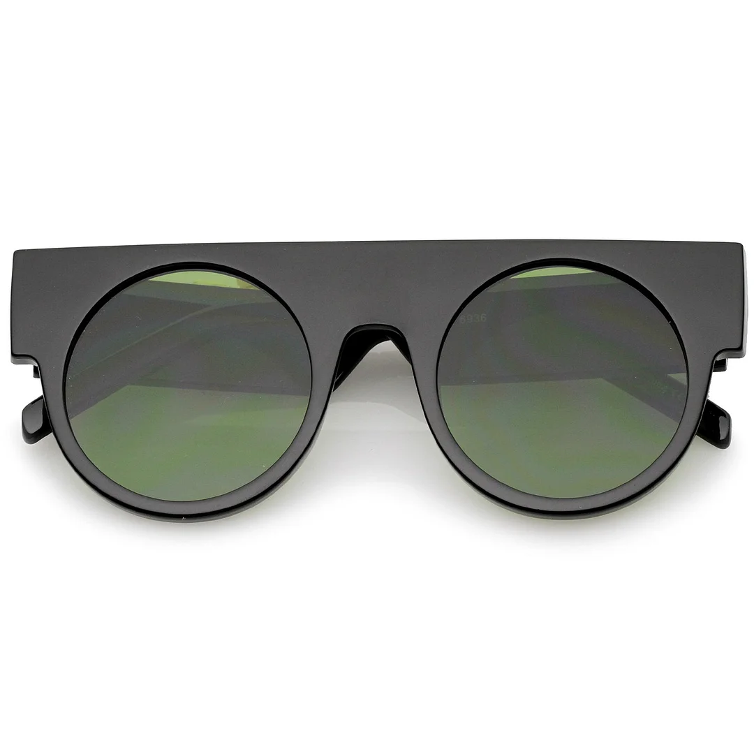 Futuristic Flat Top Wide Temple Flat Lens Round glasses 47mm