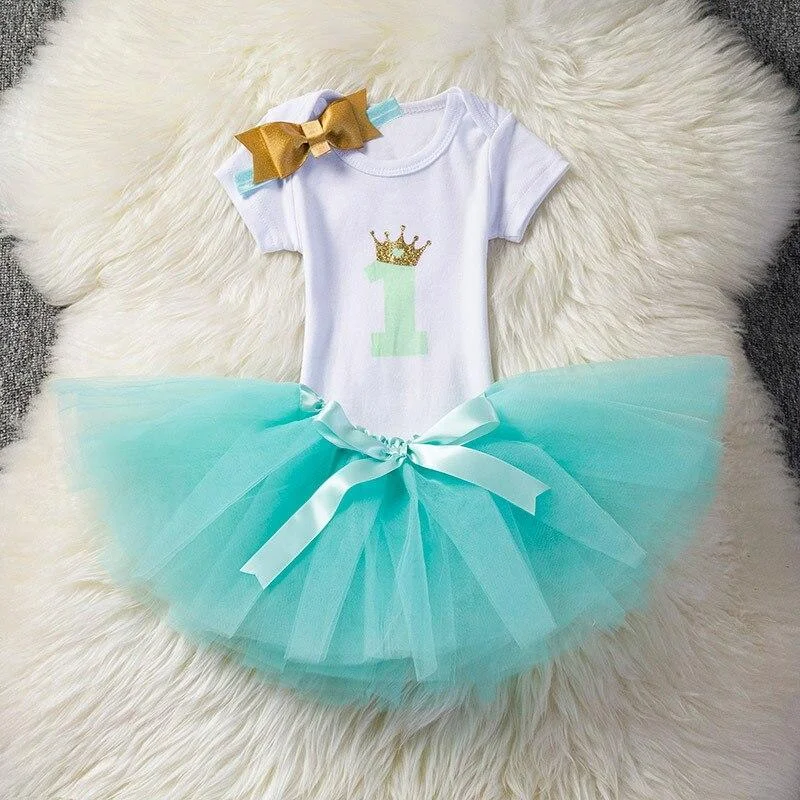 Little Girls Summer Dress Cute Newborn Baby Girl Clothes 1st Birthday Baby Bodysuit Romper+Ruffles Tutu Skirt +Headband Outfits