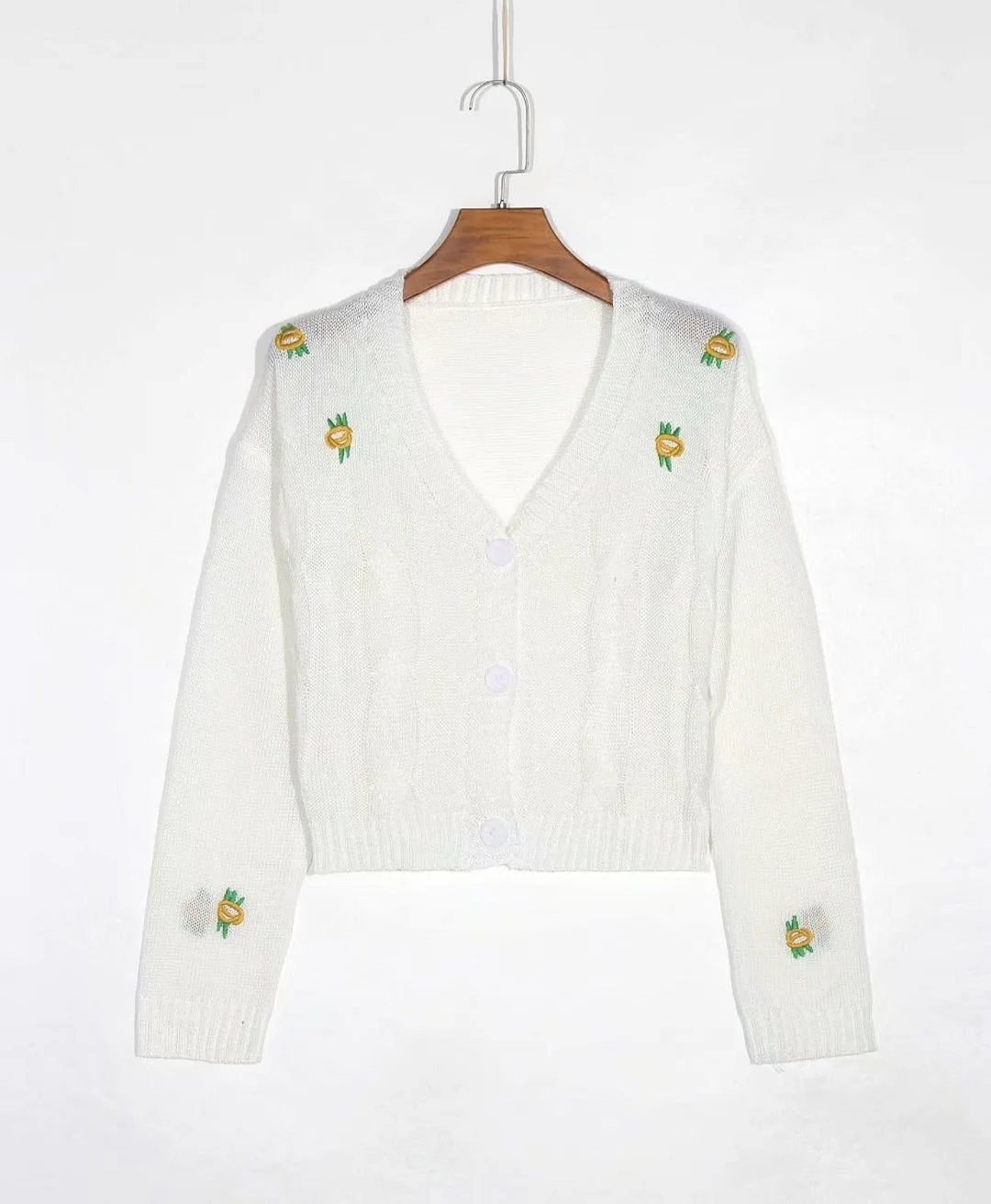 Vintage Front Buttons Cardigan Autumn Loose White Long Sleeve Pull Femme Chic Floral Embroidered Women Sweater