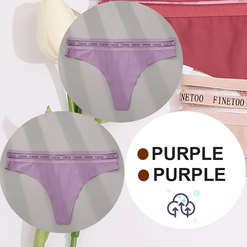 FINETOO 2PCS/Set Women Seamless G-string Panties M-XL Letter Soft Panties 7 Colors Patchwork Woman Underwear Thongs Lingerie