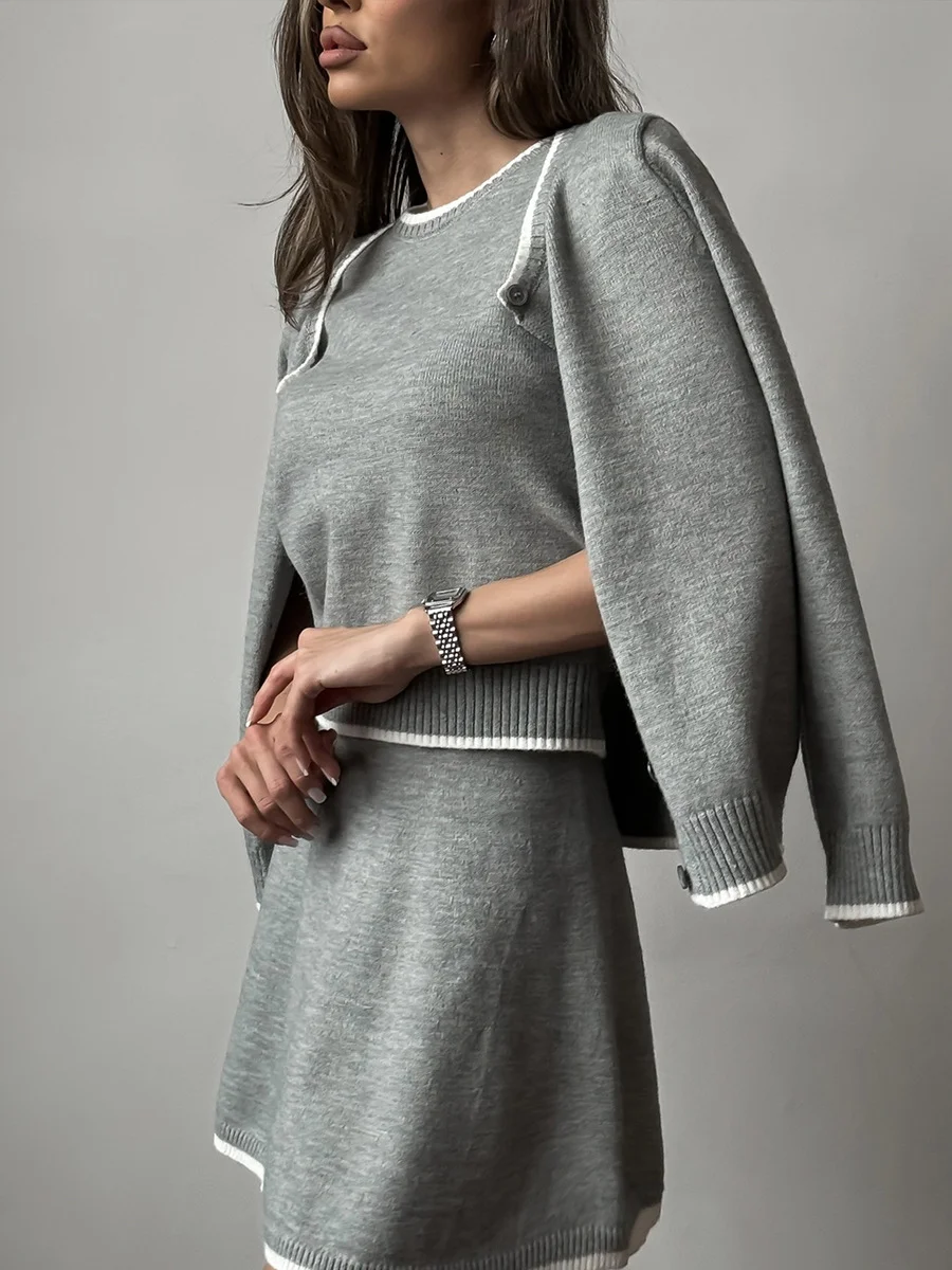 Athvotar Athvotar Spring/Autumn Festival New Women's Clothing Small Aroma Style Knitted Shirt Three-Piece Dress