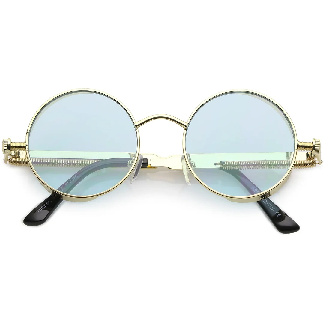 Steampunk Metal Round glasses With Metal Side Cover Flat Lens 42mm