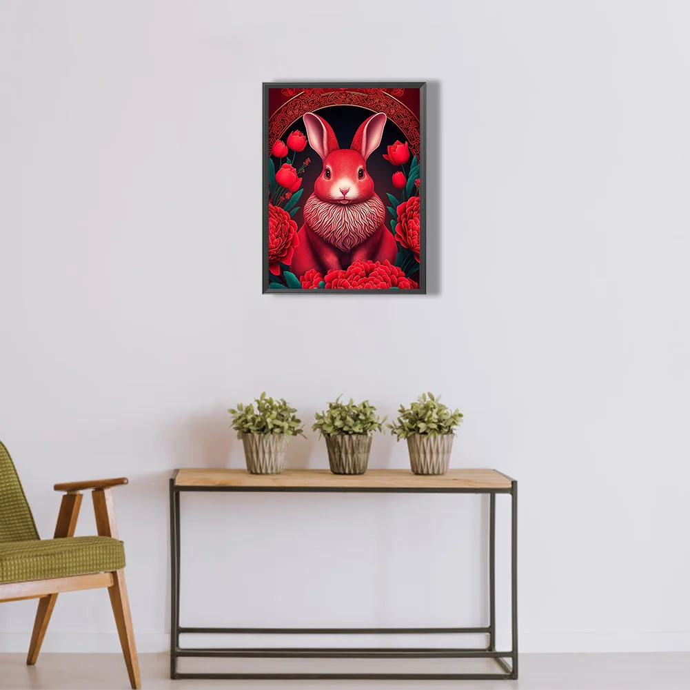 Full Round Diamond Painting 30*40cm - Red Golden Rabbit
