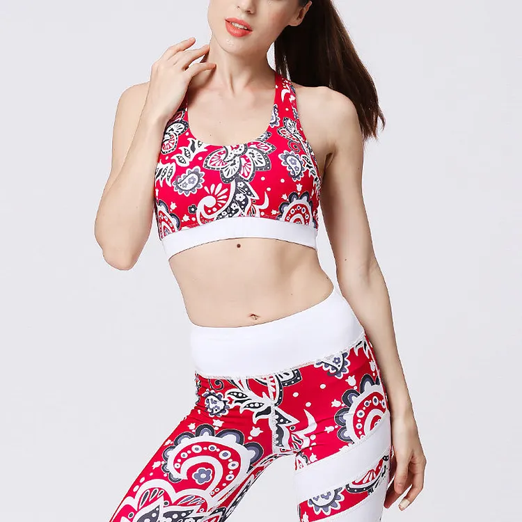2Pcs Sunflower Flowers Leaves Print Top Pants Sports Fitness Yoga Women's Yoga Sets