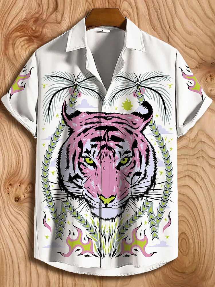 Men's Vacation Tiger Print Short Sleeve Shirt