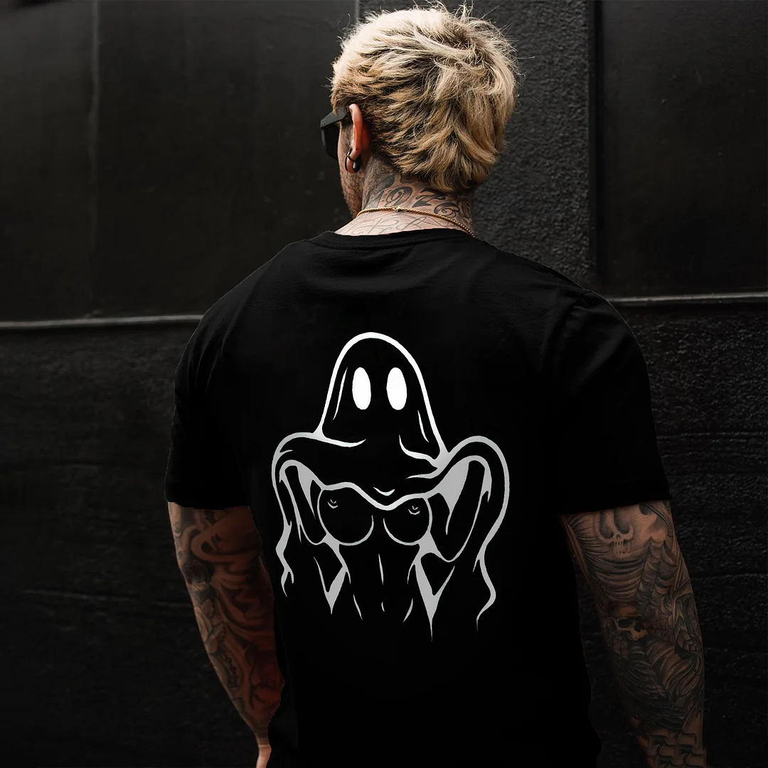 Naughty Ghost With Sexy Boobs Printed Men's T-shirt -  