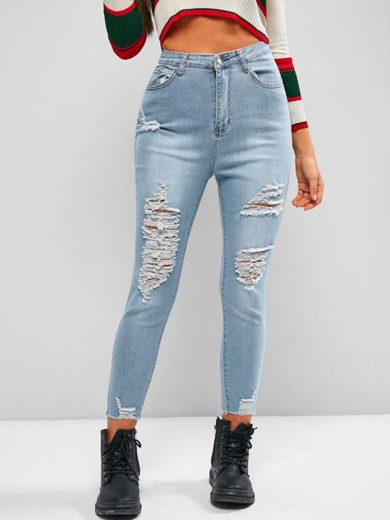 High Waisted Ripped Zipper Fly Jeans