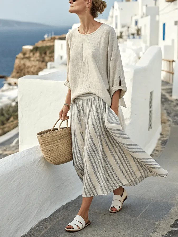 Women's Loose Striped Holiday Skirt Set