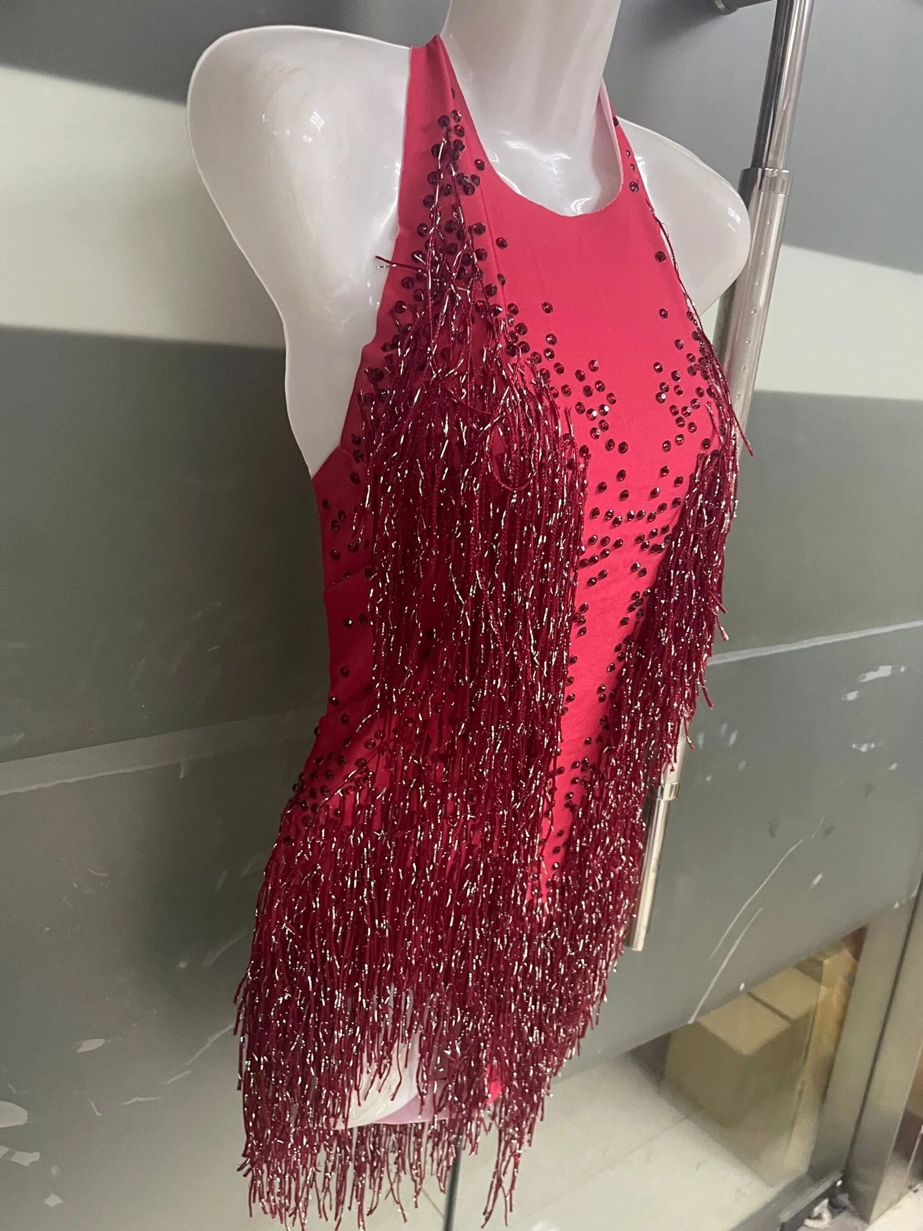 VCSHOES Sparkly Rhinestones Fringes Bodysuit Party Show Nightclub Outfit Dance Costume One-piece Dance Wear Singer Stage Leotard