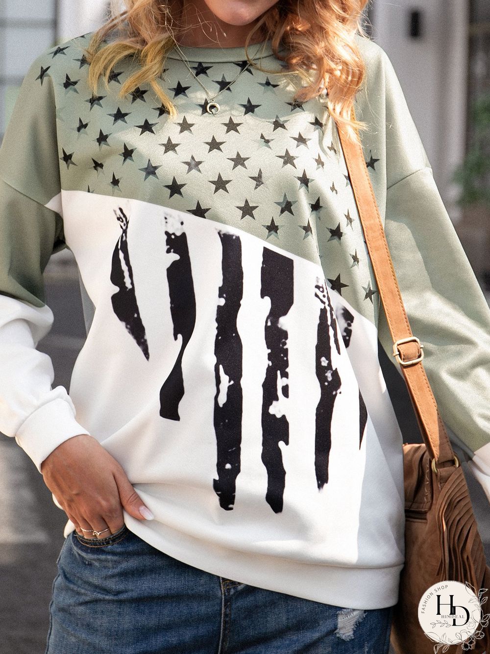 Cotton-Blend Crew Neck Long Sleeve Sweatshirt