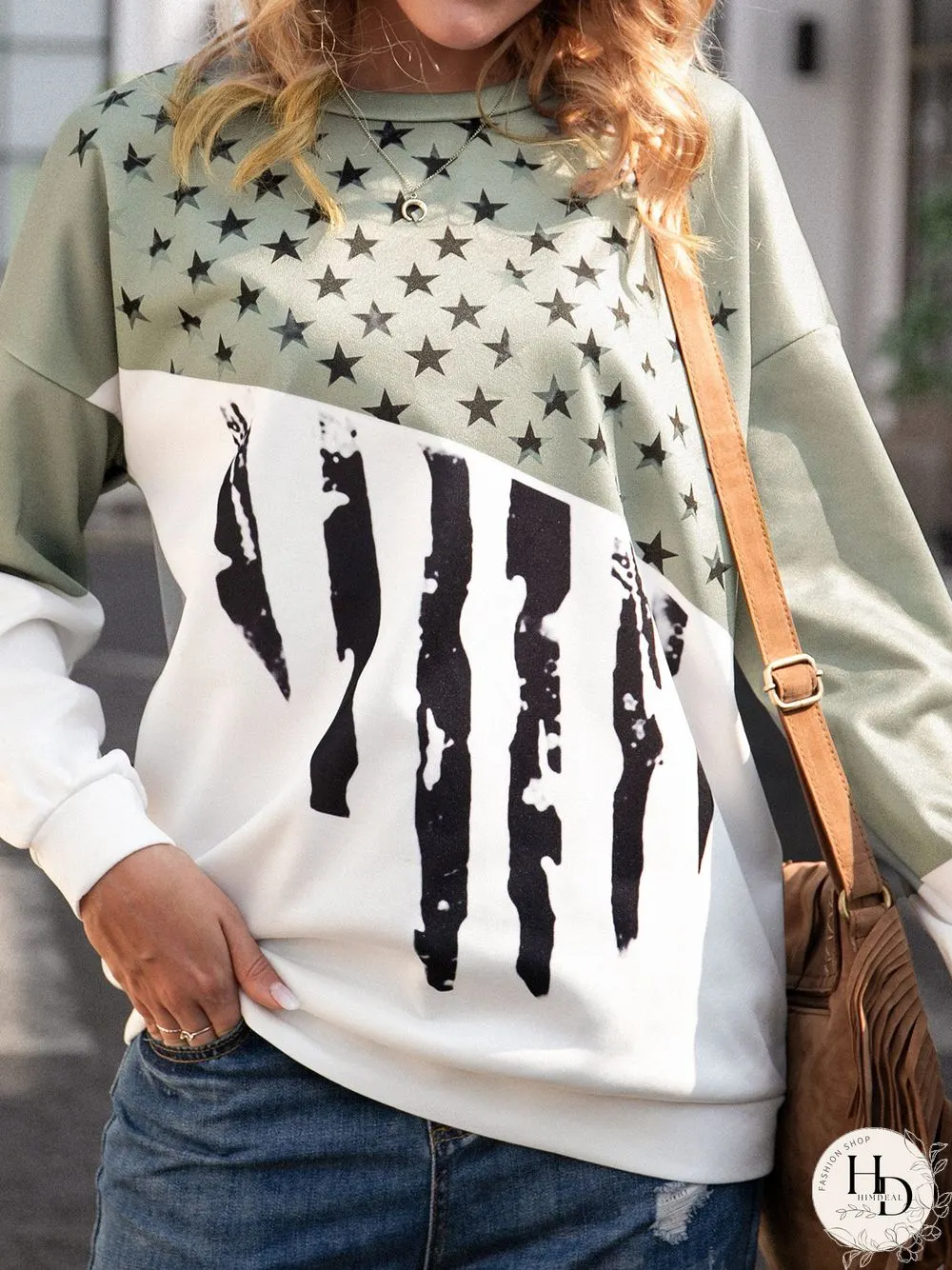 Cotton-Blend Crew Neck Long Sleeve Sweatshirt