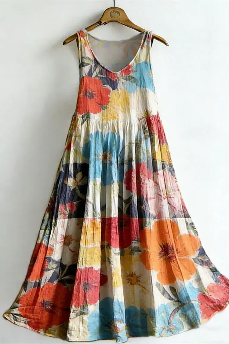 Women's Vintage Floral Sleeveless Cotton Dress