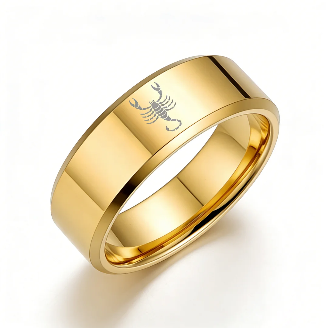Gold Scorpio Tungsten Wedding Ring Beveled Edges Gold Laser Etched Couple Tungsten Carbide Rings 4MM 6MM 8MM Width